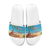 Hawaii Jolly Christmas Slide Sandals Xmas Is Better At The Beach LT05 Blue - Polynesian Pride