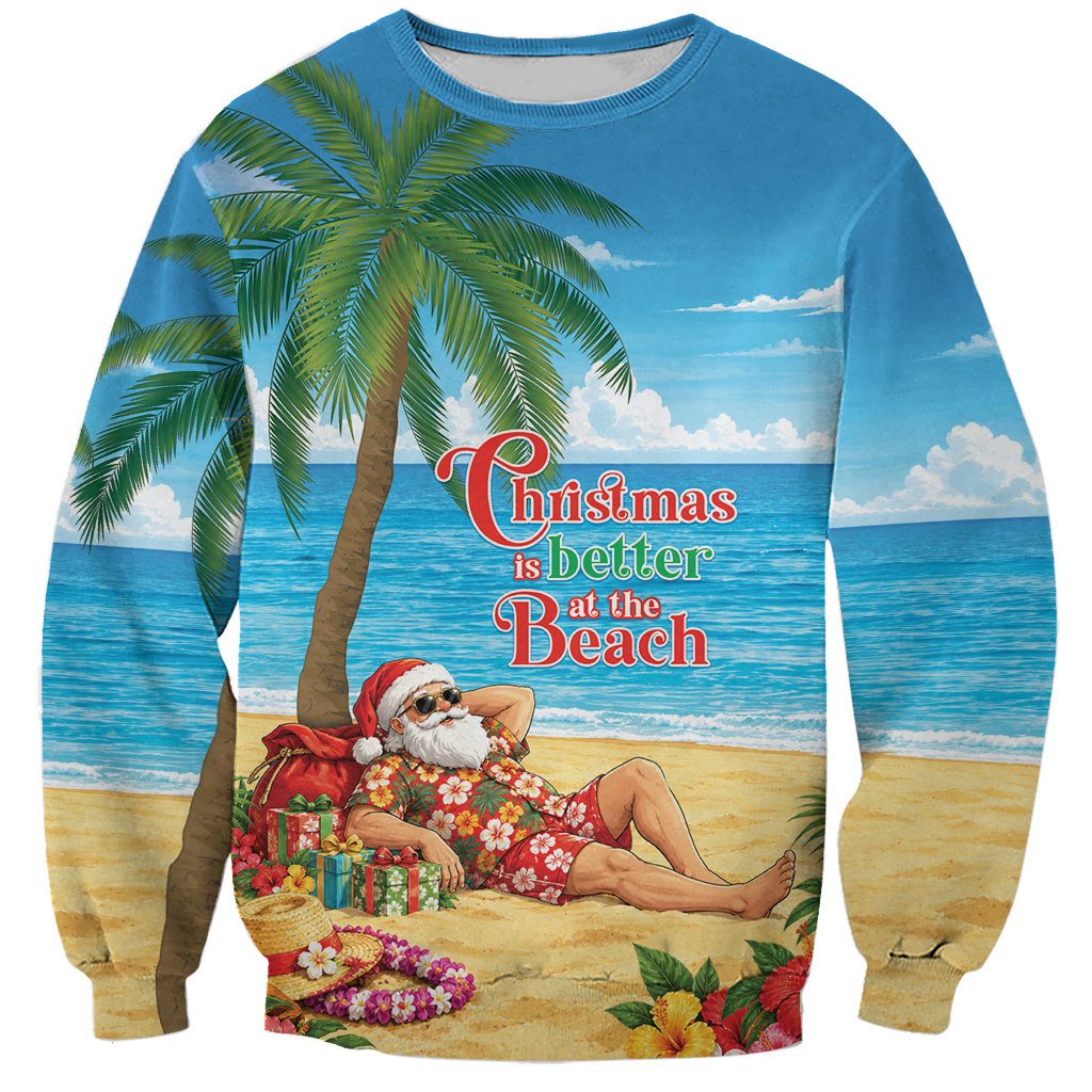 Hawaii Jolly Christmas Sweatshirt Xmas Is Better At The Beach LT05 Unisex Blue - Polynesian Pride