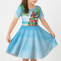 Hawaii Christmas Kid Short Sleeve Dress Have A Very Beachy Christmas LT05 KID Multicolor - Polynesian Pride