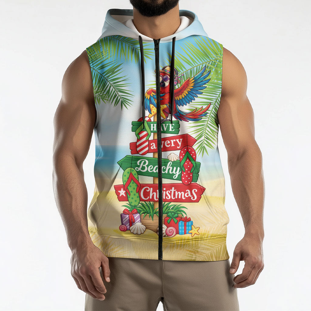 Hawaii Christmas Sleeveless Zip Hoodie Have A Very Beachy Christmas LT05 - Polynesian Pride