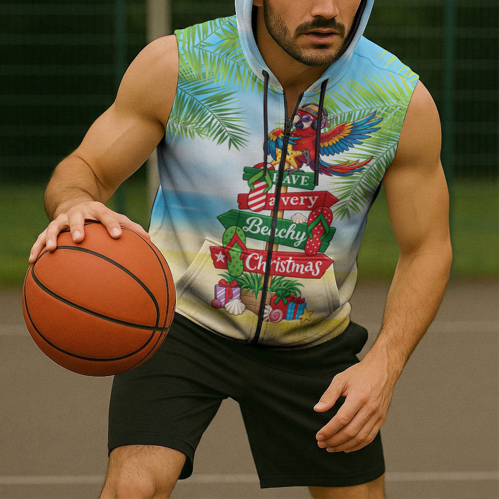Hawaii Christmas Sleeveless Zip Hoodie Have A Very Beachy Christmas LT05 - Polynesian Pride