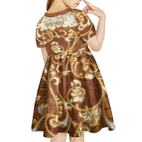 Personalized Fiji Spring Break Kid Short Sleeve Dress Fijian Tapa Pattern Brown LT05 - Polynesian Pride