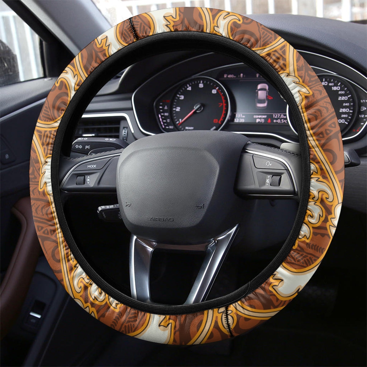 Fiji Spring Break Steering Wheel Cover Fijian Tapa Pattern Brown LT05 - Polynesian Pride