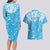 Personalized Fiji Spring Break Couples Matching Long Sleeve Bodycon Dress and Hawaiian Shirt Fijian Tapa Pattern Blue LT05 - Polynesian Pride