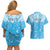 Personalized Fiji Spring Break Couples Matching Off Shoulder Short Dress and Hawaiian Shirt Fijian Tapa Pattern Blue LT05 - Polynesian Pride