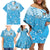 Personalized Fiji Spring Break Family Matching Off Shoulder Short Dress and Hawaiian Shirt Fijian Tapa Pattern Blue LT05 - Polynesian Pride