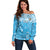 Personalized Fiji Spring Break Off Shoulder Sweater Fijian Tapa Pattern Blue LT05 Women Blue - Polynesian Pride