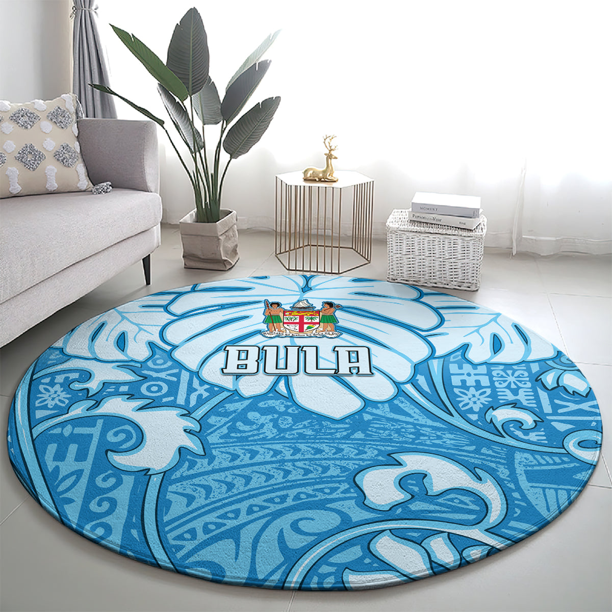 Fiji Spring Break Round Carpet Fijian Tapa Pattern Blue LT05 - Polynesian Pride
