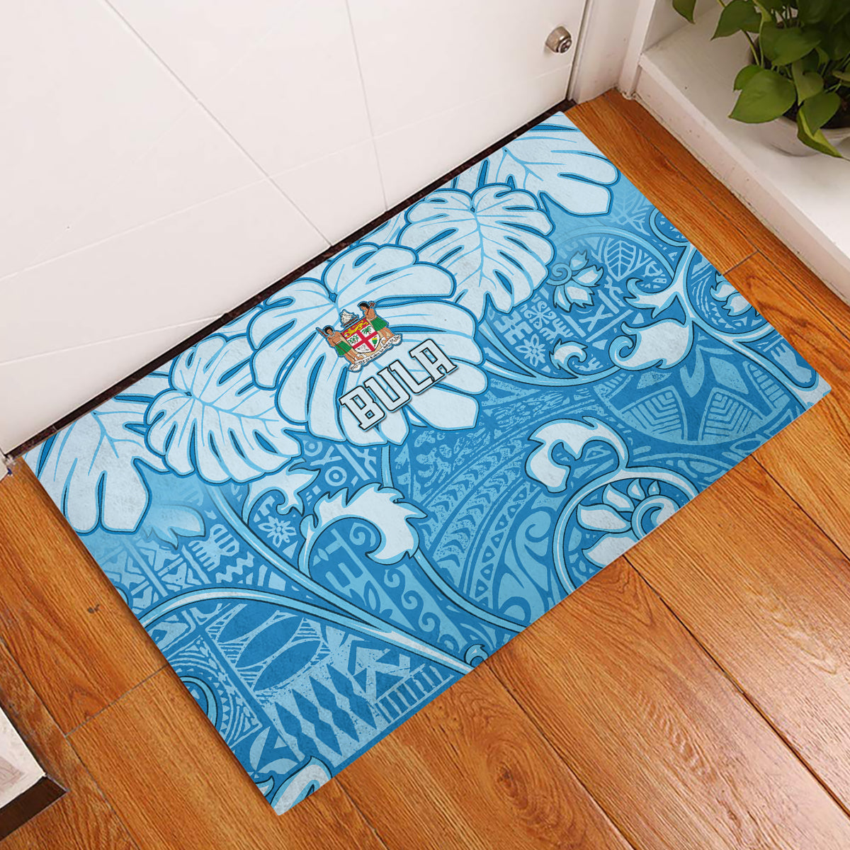 Fiji Spring Break Rubber Doormat Fijian Tapa Pattern Blue LT05 Blue - Polynesian Pride