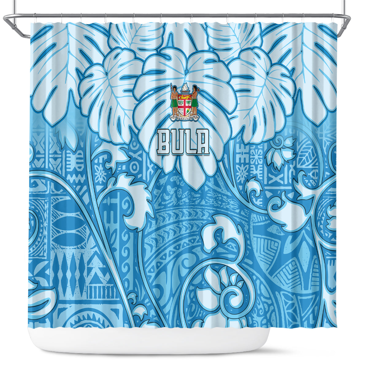 Fiji Spring Break Shower Curtain Fijian Tapa Pattern Blue LT05 Blue - Polynesian Pride