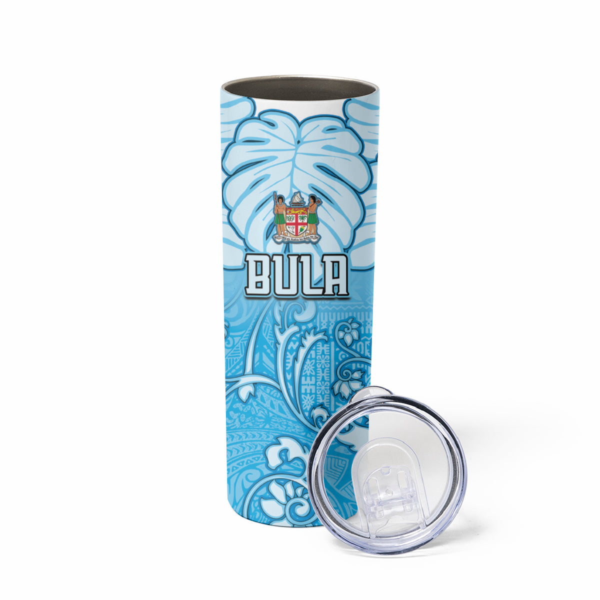Personalized Fiji Spring Break Skinny Tumbler Fijian Tapa Pattern Blue LT05 - Polynesian Pride