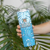 Personalized Fiji Spring Break Skinny Tumbler Fijian Tapa Pattern Blue LT05 - Polynesian Pride