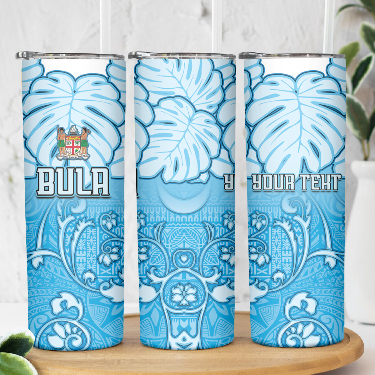 Personalized Fiji Spring Break Skinny Tumbler Fijian Tapa Pattern Blue LT05 - Polynesian Pride