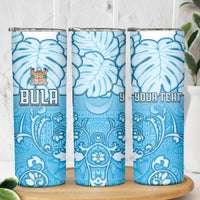 Personalized Fiji Spring Break Skinny Tumbler Fijian Tapa Pattern Blue LT05 - Polynesian Pride