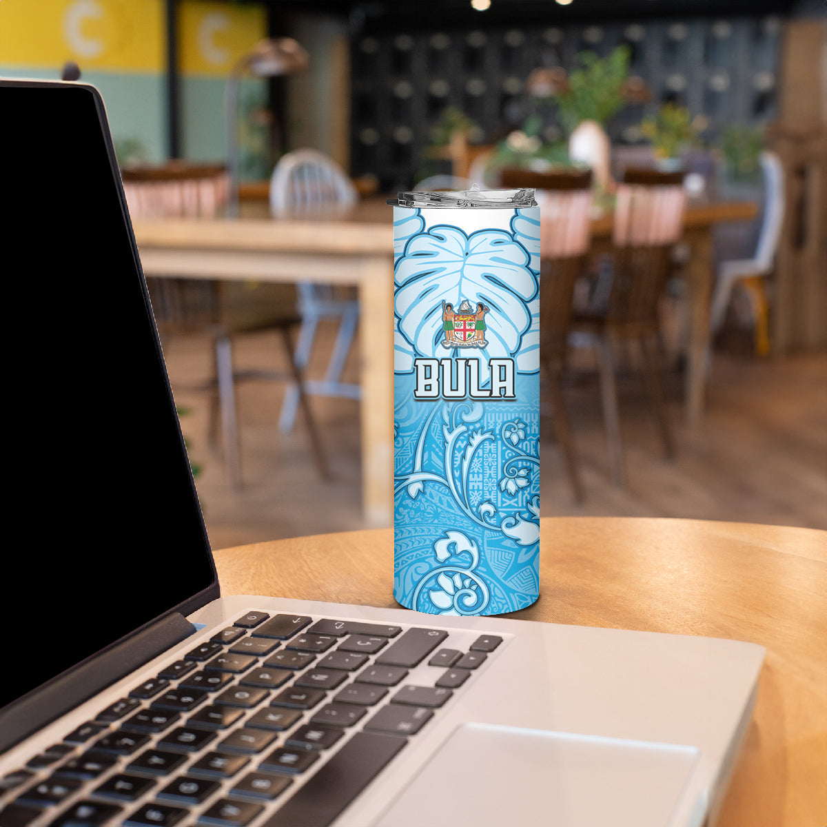 Personalized Fiji Spring Break Skinny Tumbler Fijian Tapa Pattern Blue LT05 - Polynesian Pride