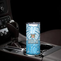 Personalized Fiji Spring Break Skinny Tumbler Fijian Tapa Pattern Blue LT05 - Polynesian Pride