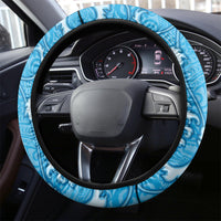 Fiji Spring Break Steering Wheel Cover Fijian Tapa Pattern Blue LT05 - Polynesian Pride