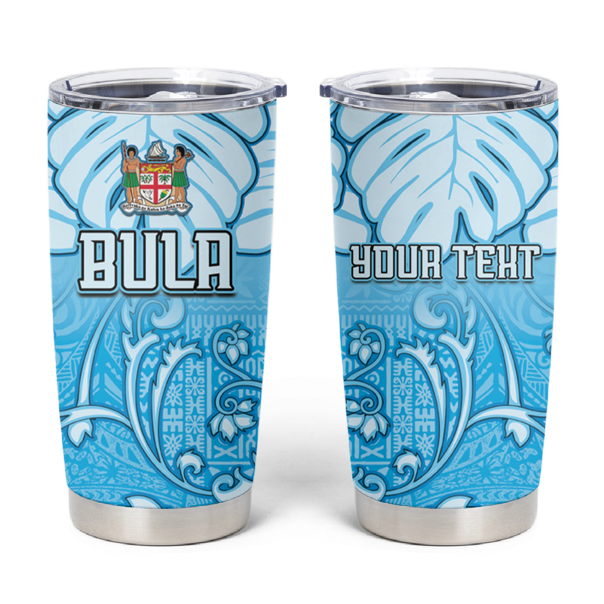 Personalized Fiji Spring Break Tumbler Cup Fijian Tapa Pattern Blue LT05 Blue - Polynesian Pride