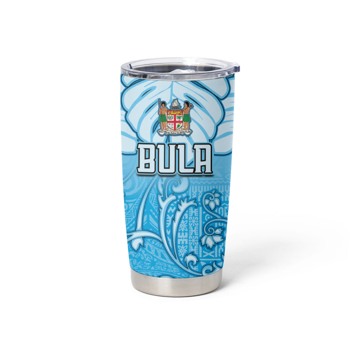 Personalized Fiji Spring Break Tumbler Cup Fijian Tapa Pattern Blue LT05 - Polynesian Pride