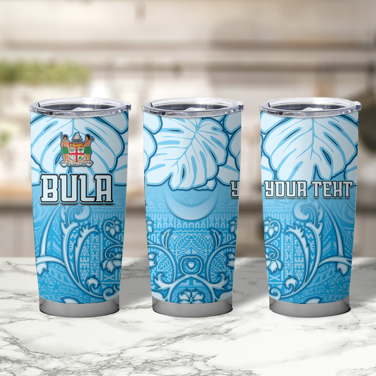 Personalized Fiji Spring Break Tumbler Cup Fijian Tapa Pattern Blue LT05 - Polynesian Pride