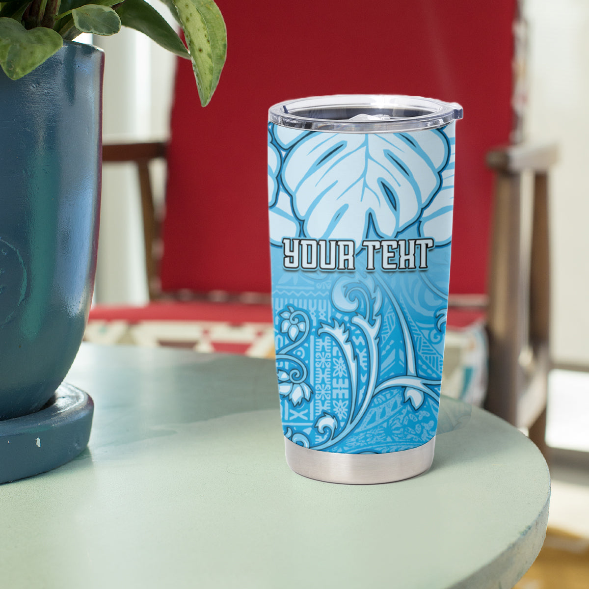 Personalized Fiji Spring Break Tumbler Cup Fijian Tapa Pattern Blue LT05 - Polynesian Pride