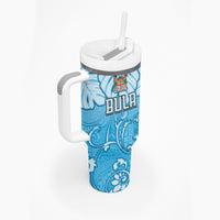 Personalized Fiji Spring Break Tumbler With Handle Fijian Tapa Pattern Blue LT05 - Polynesian Pride