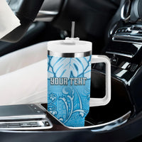 Personalized Fiji Spring Break Tumbler With Handle Fijian Tapa Pattern Blue LT05 - Polynesian Pride