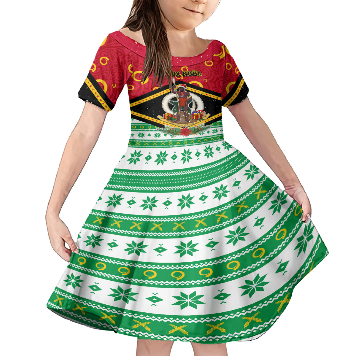 Personalized Vanuatu Christmas Kid Short Sleeve Dress Santa God Yumi LT05 KID Red - Polynesian Pride