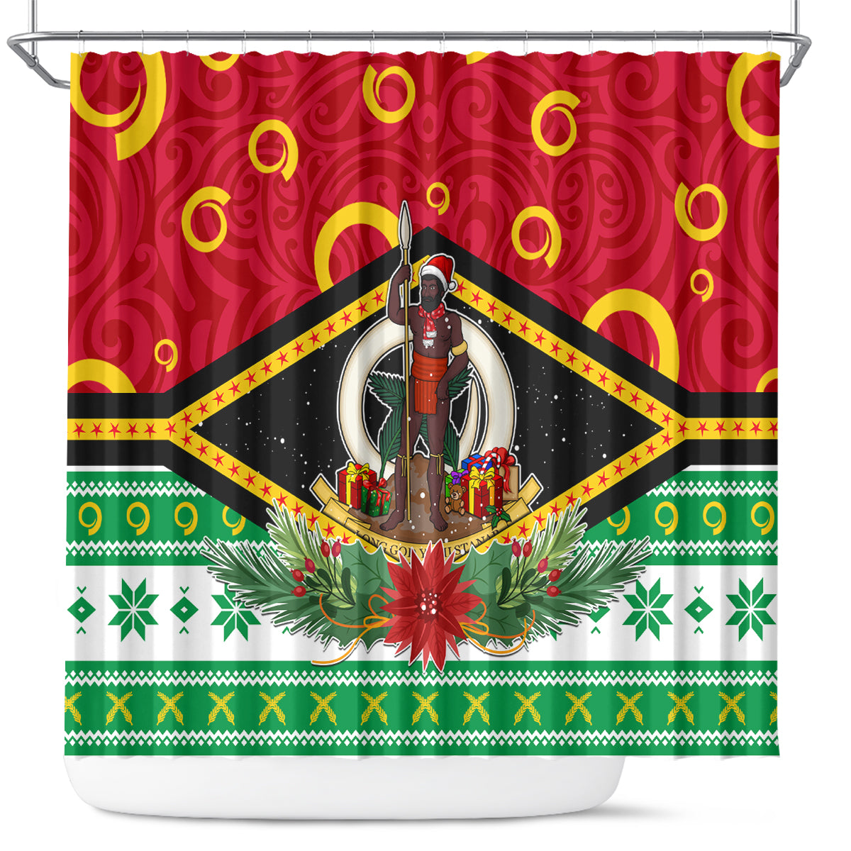 Vanuatu Christmas Shower Curtain Santa God Yumi LT05 Red - Polynesian Pride