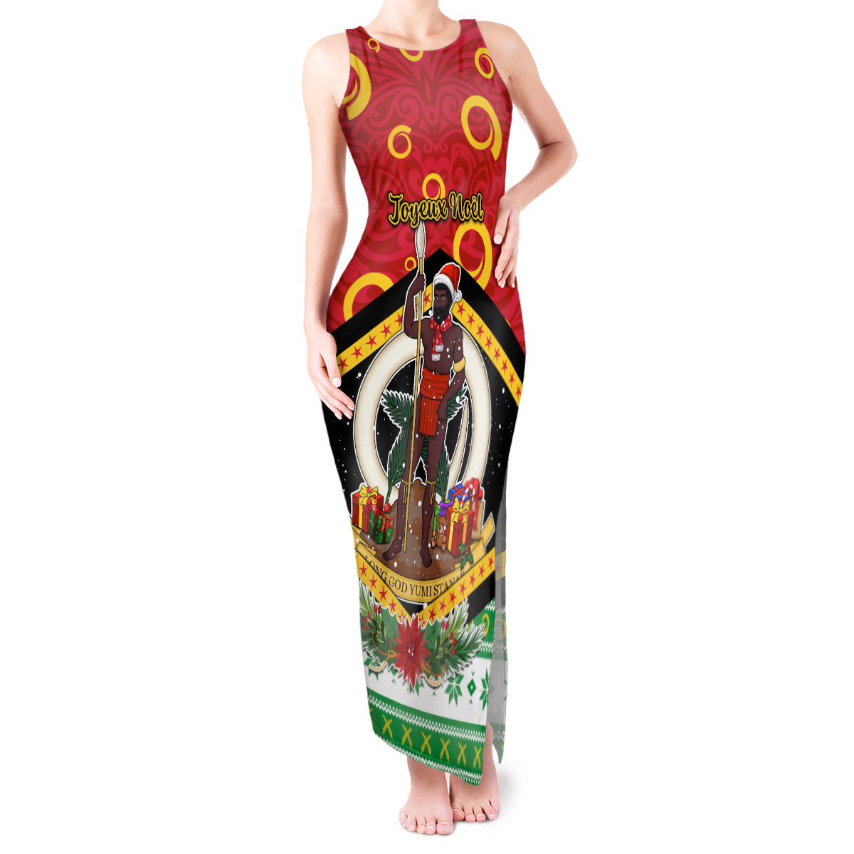 Personalized Vanuatu Christmas Tank Maxi Dress Santa God Yumi LT05 Women Red - Polynesian Pride