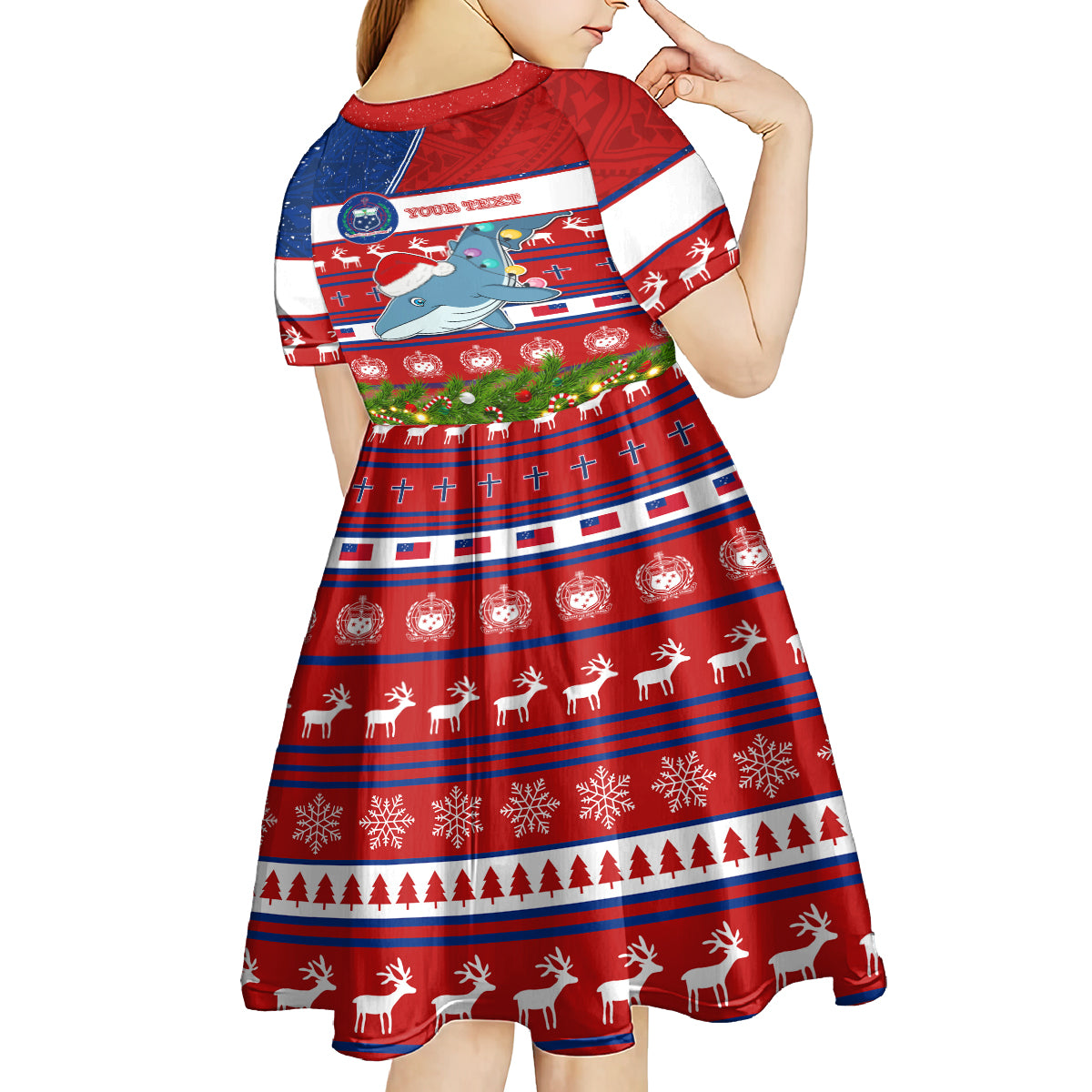 Personalized Samoa Christmas Kid Short Sleeve Dress Santas Whale Manuia Le Kerisimasi LT05 - Polynesian Pride