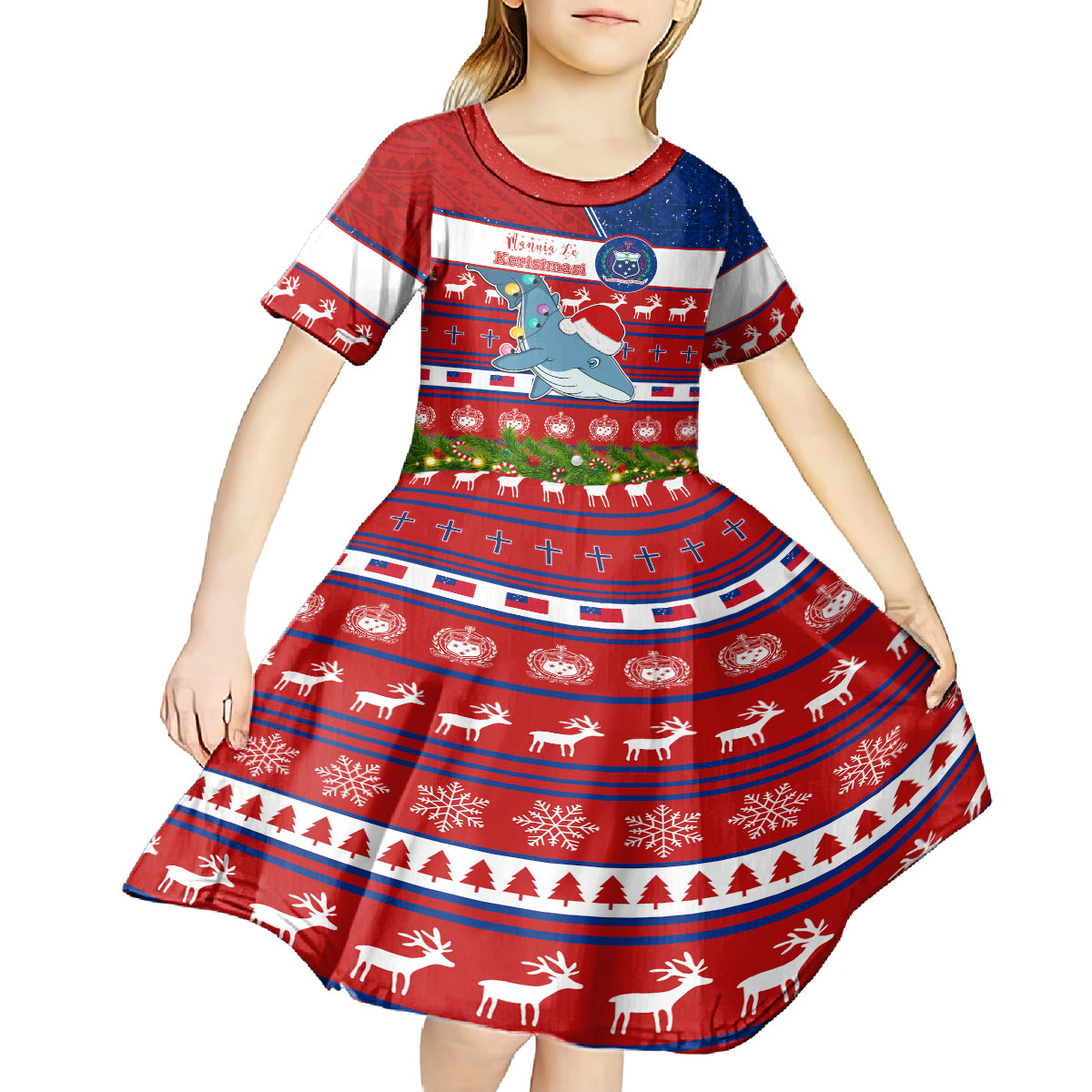 Personalized Samoa Christmas Kid Short Sleeve Dress Santas Whale Manuia Le Kerisimasi LT05 - Polynesian Pride