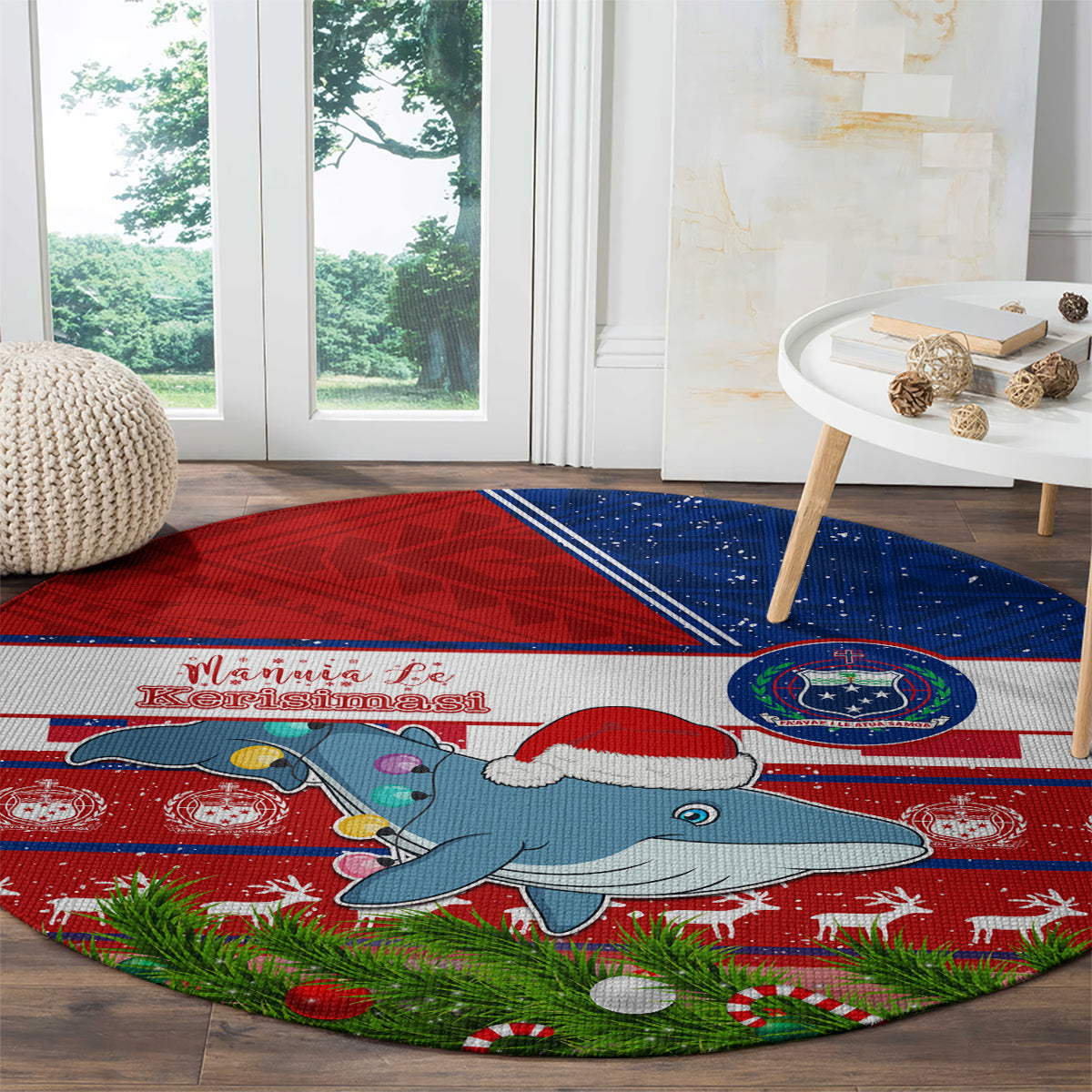 Samoa Christmas Round Carpet Santas Whale Manuia Le Kerisimasi LT05 - Polynesian Pride