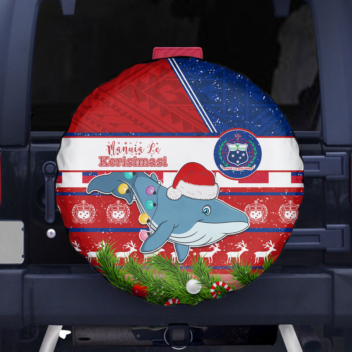 Samoa Christmas Spare Tire Cover Santas Whale Manuia Le Kerisimasi LT05 Red - Polynesian Pride