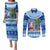 Personalized Fiji Christmas Couples Matching Puletasi Dress and Long Sleeve Button Shirts Santa Claus Surf Marau Na Kerisimasi LT05 Blue - Polynesian Pride