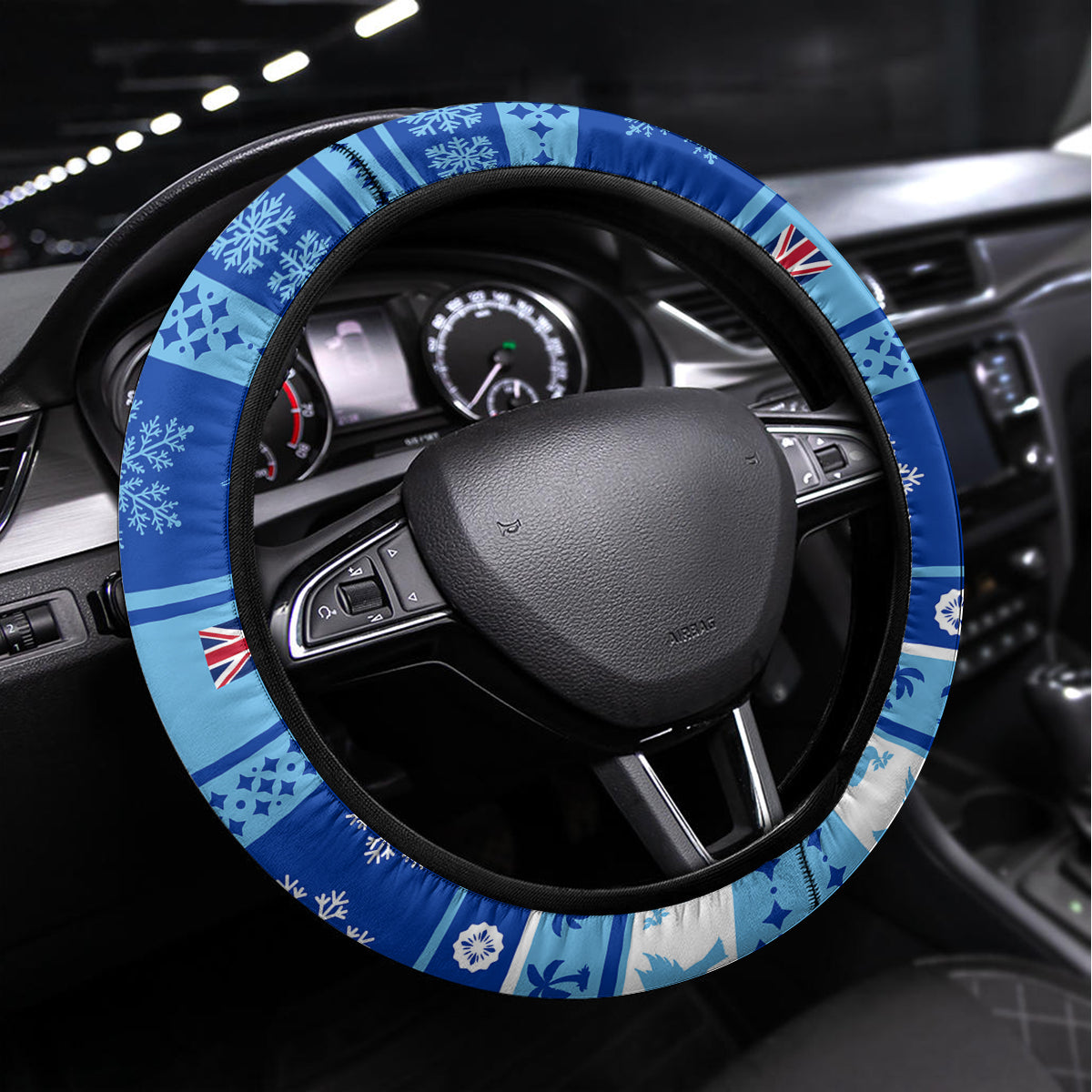 Fiji Christmas Steering Wheel Cover Santa Claus Surf Marau Na Kerisimasi LT05 Universal Fit Blue - Polynesian Pride