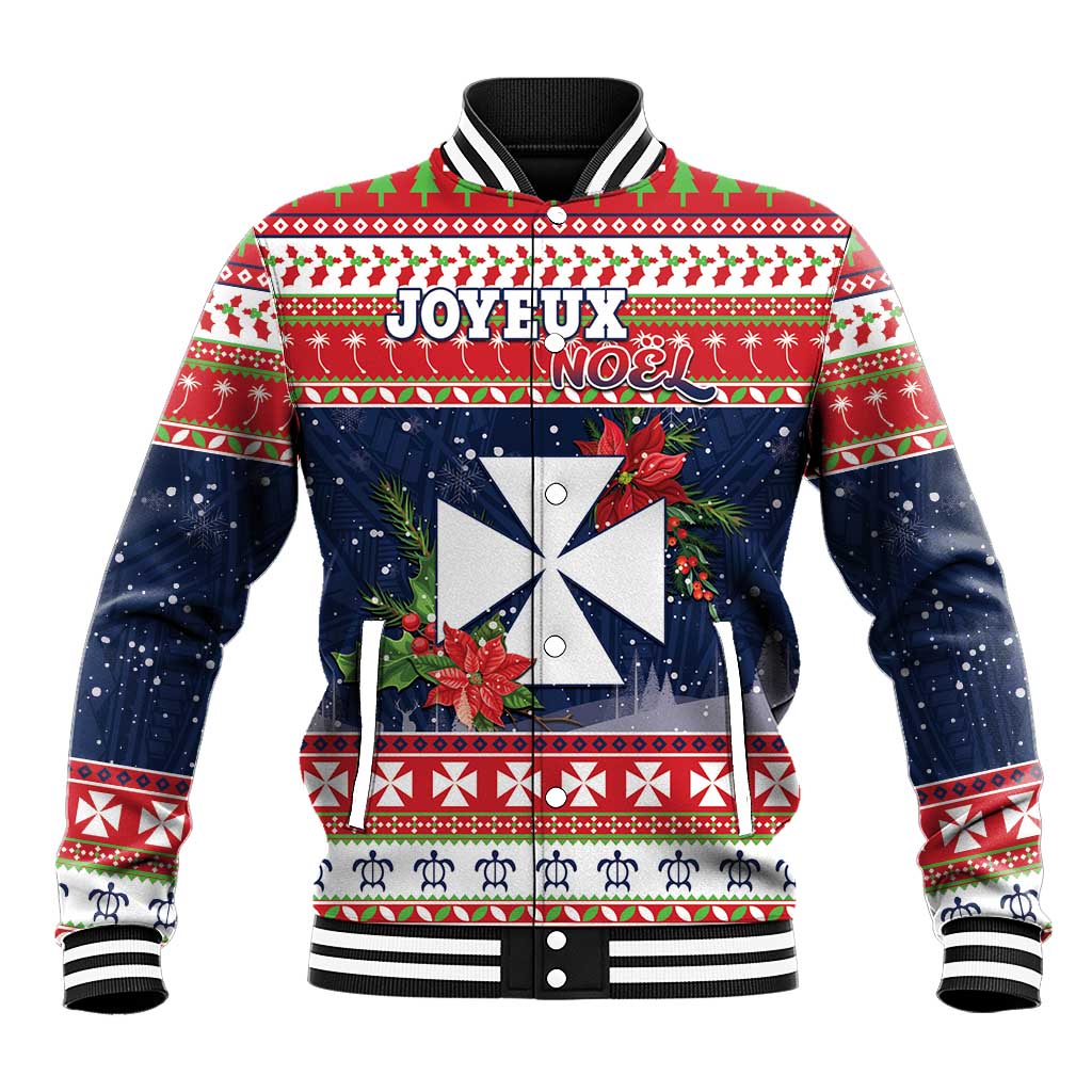 Wallis and Futuna Christmas Baseball Jacket Poinsettia Joyeux Noel