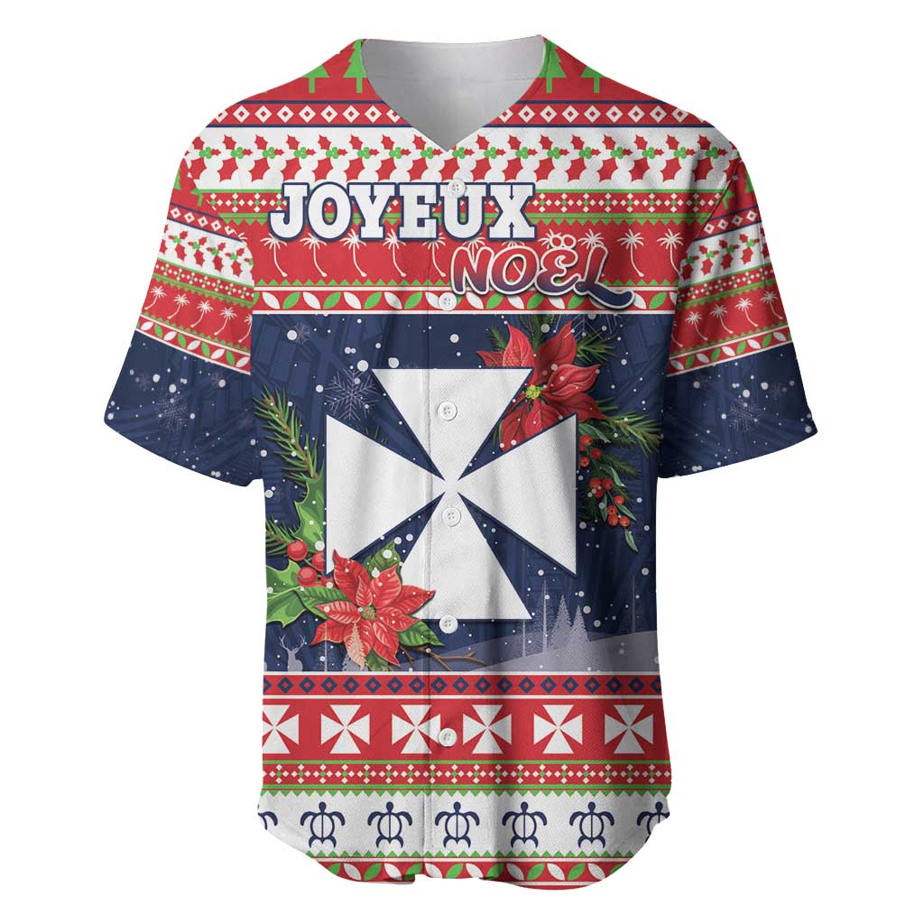 Wallis and Futuna Christmas Baseball Jersey Poinsettia Joyeux Noel