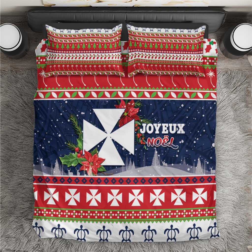 Wallis and Futuna Christmas Bedding Set Poinsettia Joyeux Noel LT05 Red - Polynesian Pride