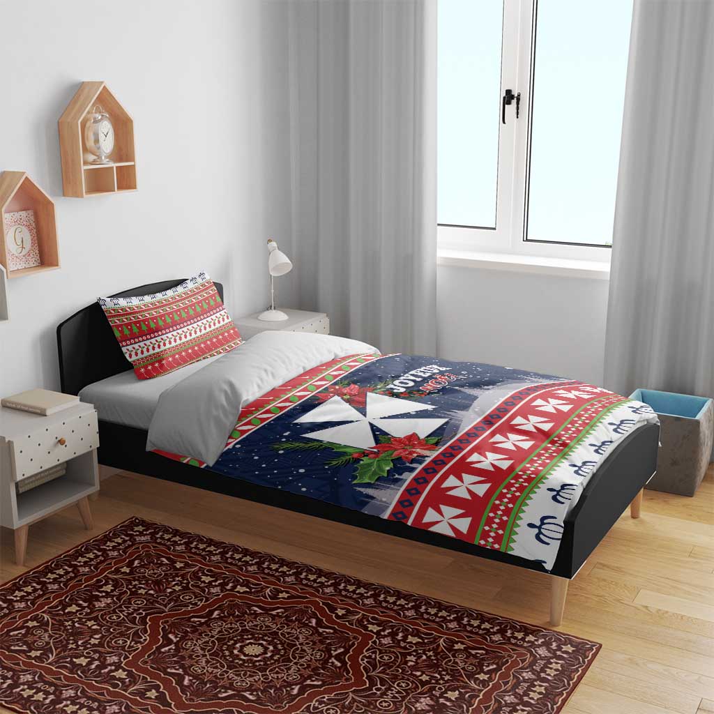 Wallis and Futuna Christmas Bedding Set Poinsettia Joyeux Noel LT05 - Polynesian Pride