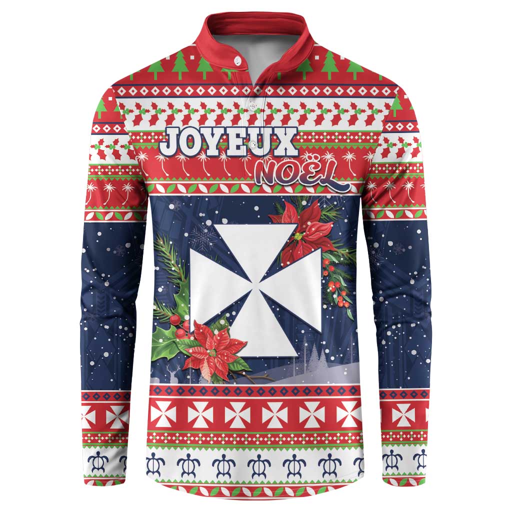 Wallis and Futuna Christmas Button Sweatshirt Poinsettia Joyeux Noel LT05 Red - Polynesian Pride