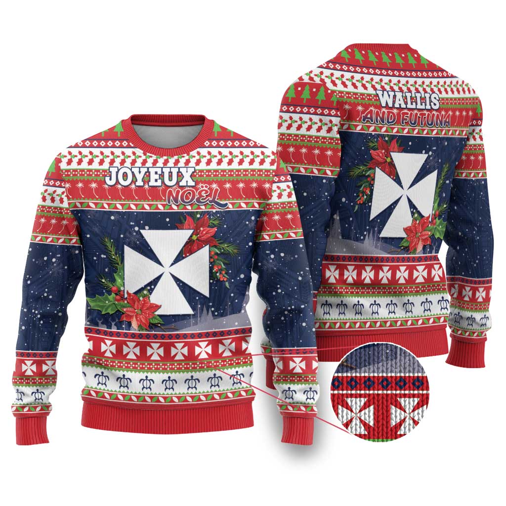 Wallis and Futuna Christmas Ugly Christmas Sweater Poinsettia Joyeux Noel LT05 Red - Polynesian Pride