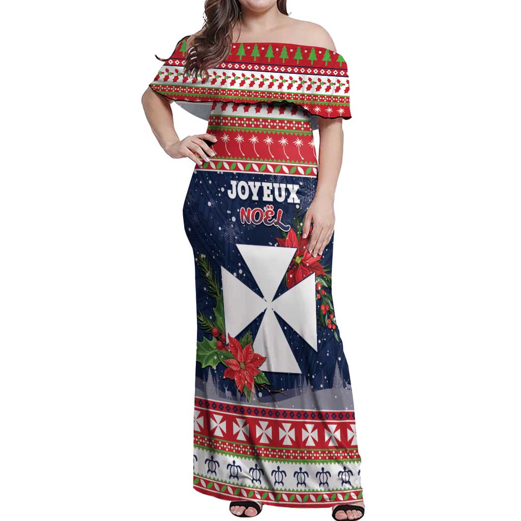 Wallis and Futuna Christmas Off Shoulder Maxi Dress Poinsettia Joyeux Noel LT05 Women Red - Polynesian Pride