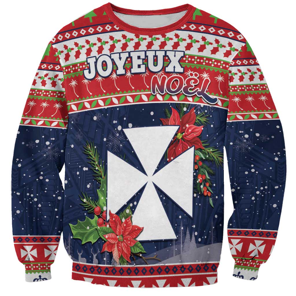 Wallis and Futuna Christmas Sweatshirt Poinsettia Joyeux Noel