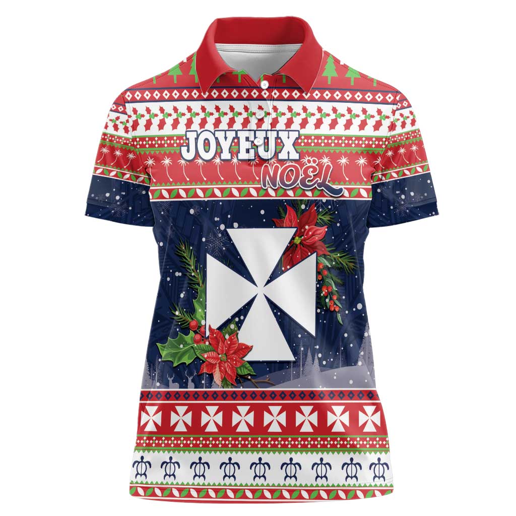 Wallis and Futuna Christmas Women Polo Shirt Poinsettia Joyeux Noel LT05 Female Red - Polynesian Pride