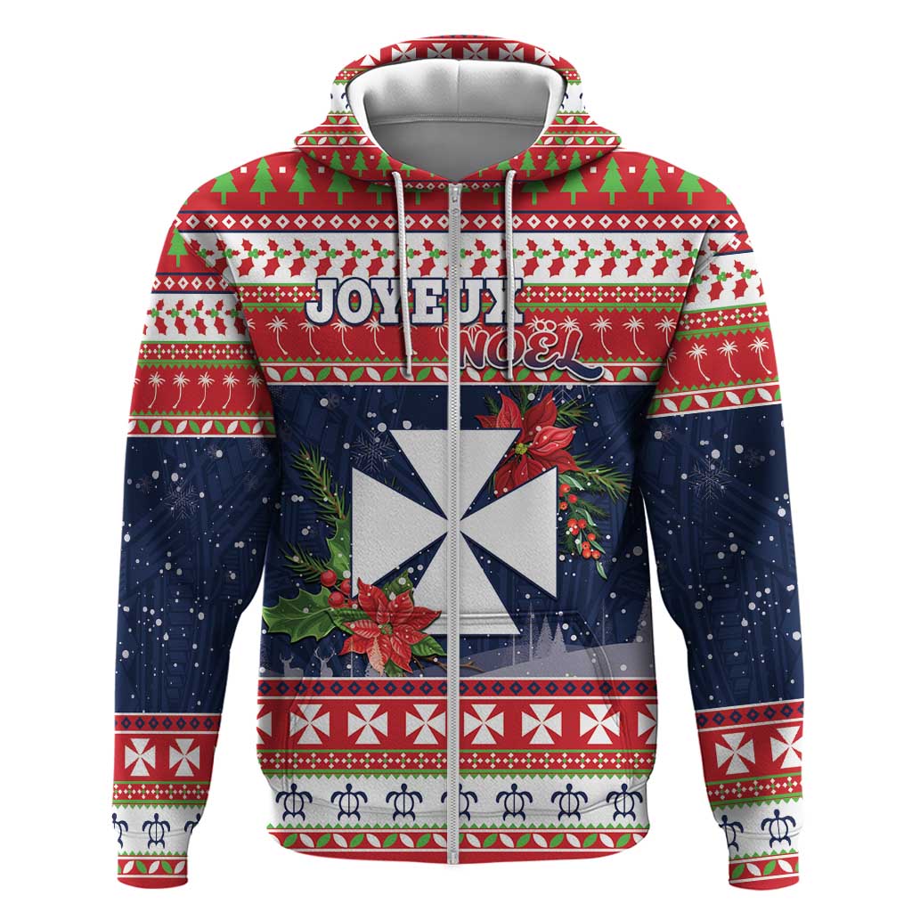 Wallis and Futuna Christmas Zip Hoodie Poinsettia Joyeux Noel