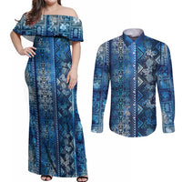 Hawaii Makahiki Turtle Couples Matching Off Shoulder Maxi Dress and Long Sleeve Button Shirt Galaxy Tapa Pattern LT05 Galaxy - Polynesian Pride