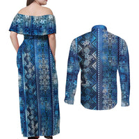 Hawaii Makahiki Turtle Couples Matching Off Shoulder Maxi Dress and Long Sleeve Button Shirt Galaxy Tapa Pattern LT05 - Polynesian Pride