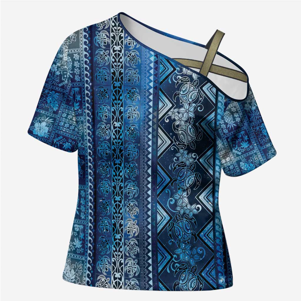 Hawaii Makahiki Turtle Cross Shoulder Shirt Galaxy Tapa Pattern LT05 Female Galaxy - Polynesian Pride