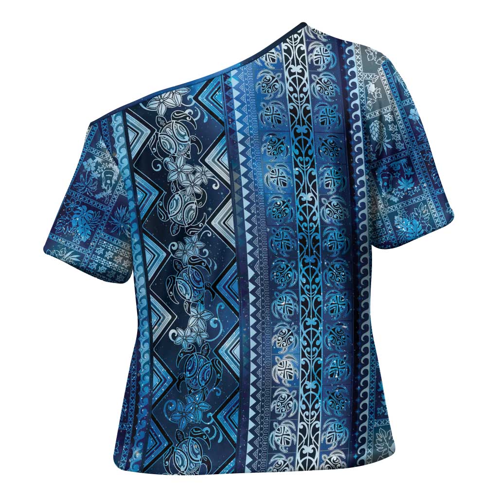 Hawaii Makahiki Turtle Cross Shoulder Shirt Galaxy Tapa Pattern LT05 - Polynesian Pride